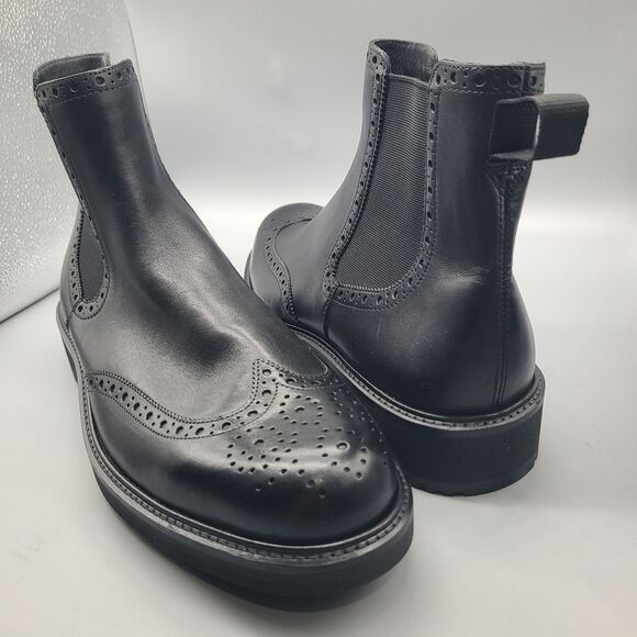 ECCO Metropole Oslo Mens black Leather Chelsea Boots wingtip brogue 13-13.5 NEW - Picture 2 of 12